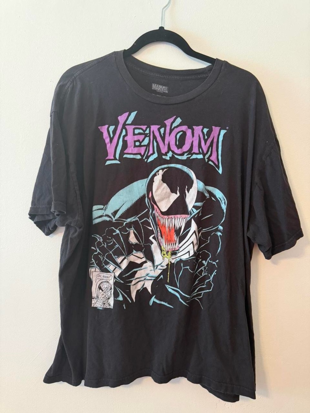 Marvel Black Venom Graphic Tee with Purple & Teal Accents